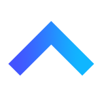 A blue abstract shape resembling an upward arrow on a white background.